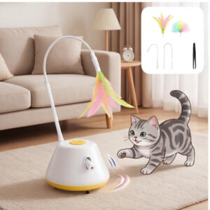 Juguete Interactivo para Gatos con Plumas Amarillas - ¡Diversión!